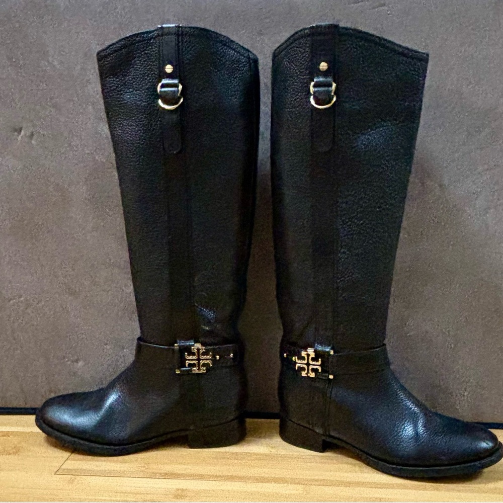TORY BURCH RIDING BOOT LIKE NEW BLACK LEATHER